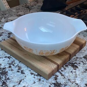 Charming White Bowl with Gold Folk Art Design